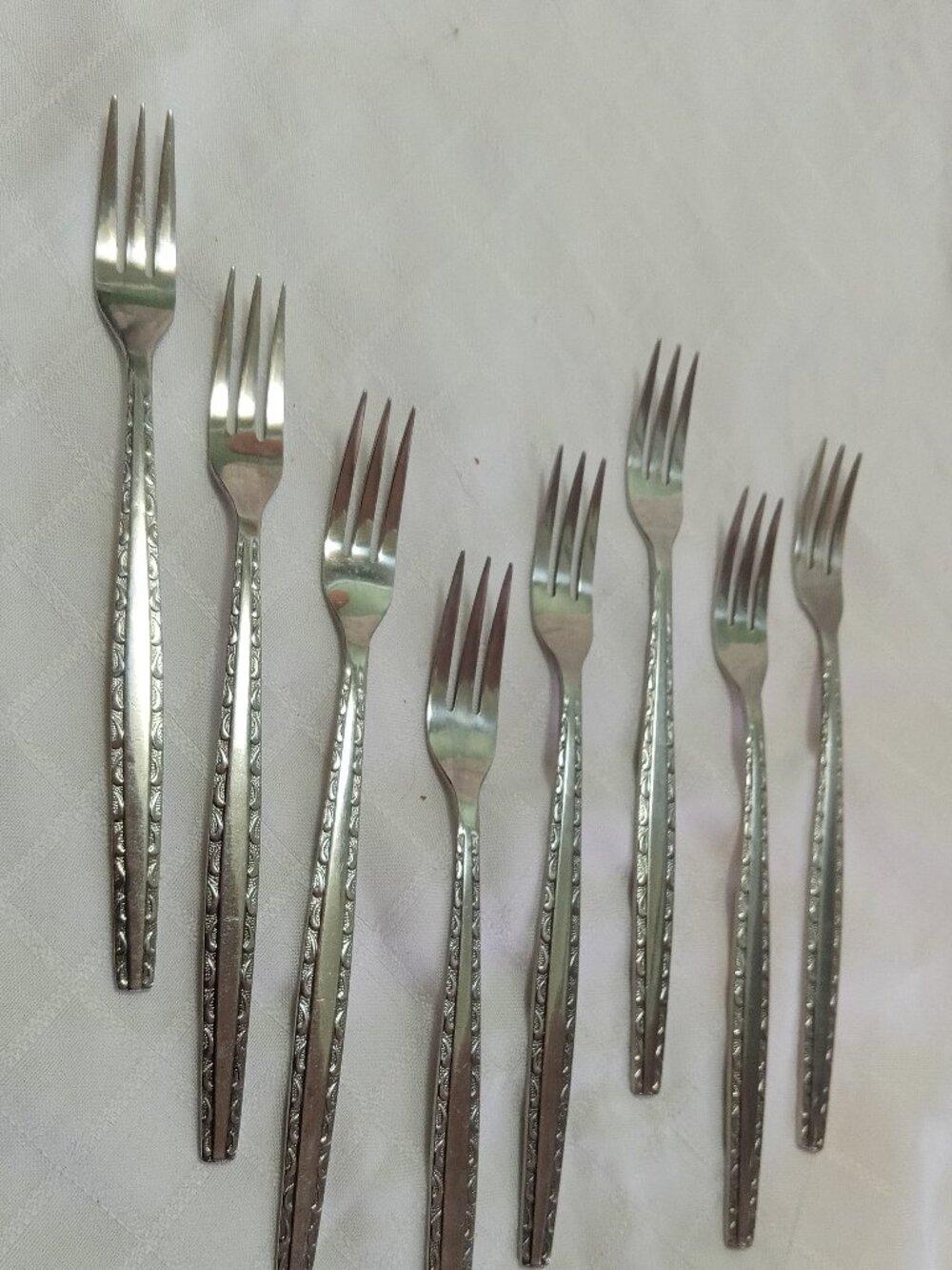 Complete set of 8 stainless vintage cocktail forks